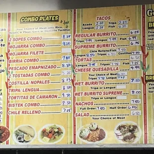 Menu as of July 2019
