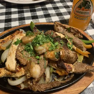 Fajitas Mox- steak overcooked and shrimp not seasoned
