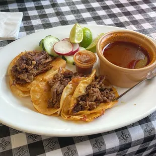 3-Tacos de Birria , I ask for no onion and cilantro.