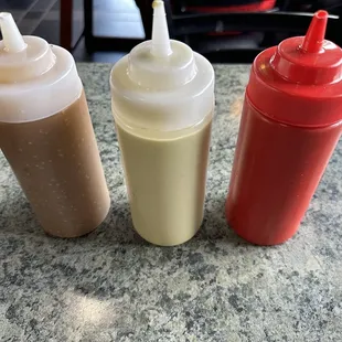 Three varieties of salsa from mild to hot.