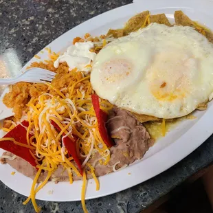 Chilaquiles with green sauce.