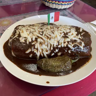 Wet burrito with mole sauce