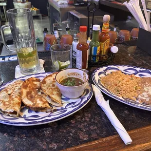 Quesa Birria, Rice and Refried Beans
