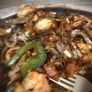 Fajitas. Chicken, steak, and shrimp.