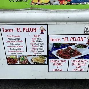 a menu on the side of a truck