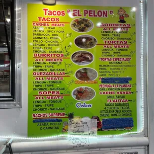 a menu on a food truck