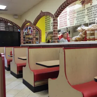 Booths in front of register.