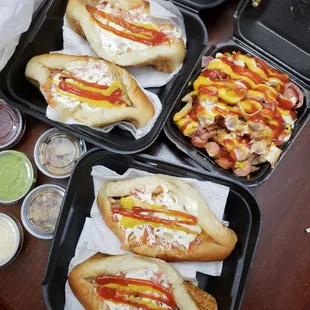 hotdogs with condiments