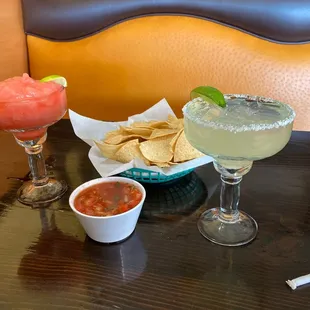 two margaritas and chips
