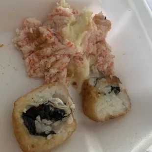 Chunks of fried rice. No shrimp, meat, or cream cheese.