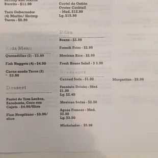 Menu backside