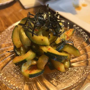 a plate of sliced cucumbers