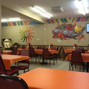 tables and chairs in a restaurant