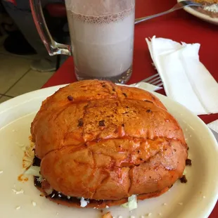 Pambazo and a licuado de platano con chocomilk