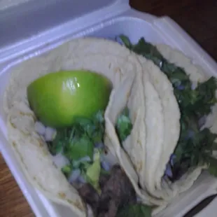 Hand made corn tortilla /asada tacos.