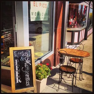 tables and chairs outside