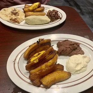 Some of the Best Plantains, Refried beans and Papusas!