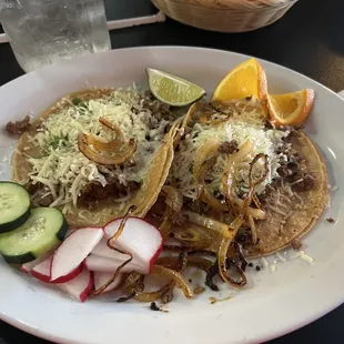 Carne asada tacos no guacamole added cheese