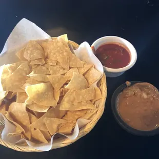 Chips and salsa and bean dip! Yummy!
