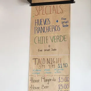 Tuesday Specials - 9/17/24 Including Taco Tuesday Special