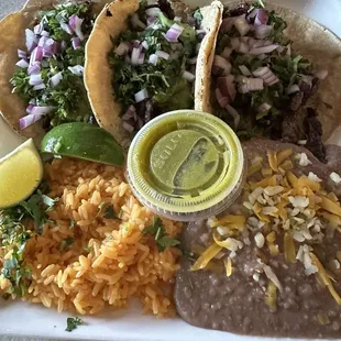 Josh's tacos with rice and beans