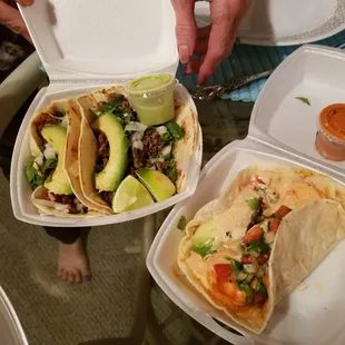 Street tacos w/homemade flour tortillas, fresh ingredients, made to order. .