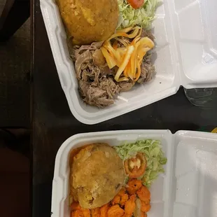 Mofongo with pernil; dufongo with shrimp