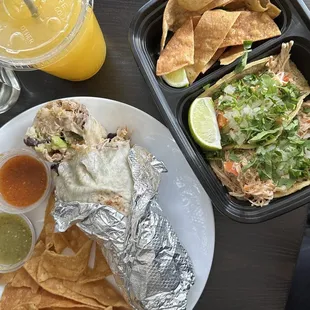 Chicken burrito, chicken tacos