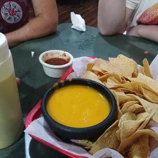 Chips, salsa, and queso