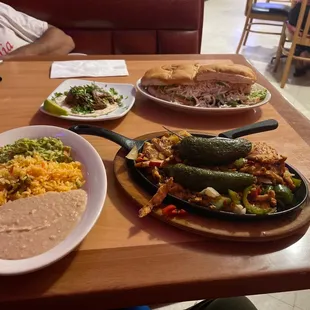 Chicken fajita, Steak Torta, and Steak Taco