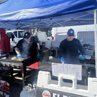 Outside working the flattop hard.