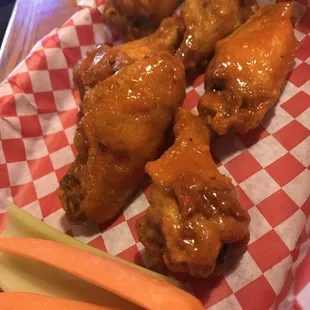 Hot wings half order. Huge and perfectly sauced