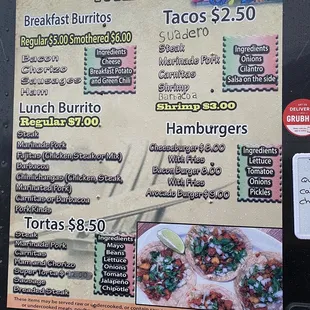 Menu as of March 2022