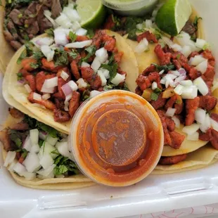 6 tacos (pork, steak, brisket)