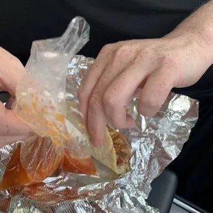 Sauce in a Baggie! Be careful!