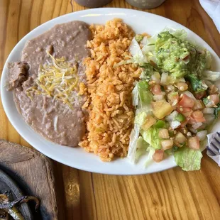 Bean, rice and fixings for fajitas