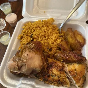 Chicken, plantains, and arroz con gandules are on point! Legit Puerto Rican food!