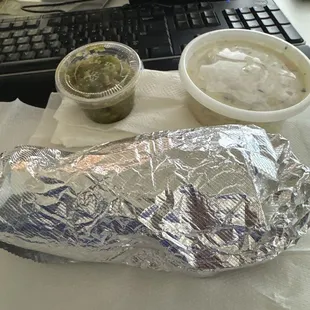 Chicken Burrito, salsa &amp; potato salad