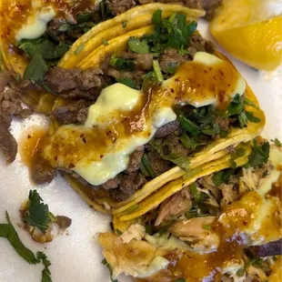 2 asada tacos &amp; 1 pollo asaso taco