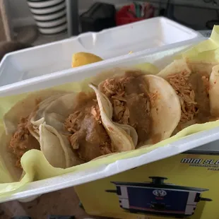 Chicken Ricos Tacos with green sauce