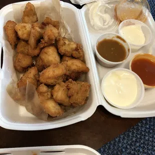 Popcorn chicken! Very generous portion, not greasy and tasty!