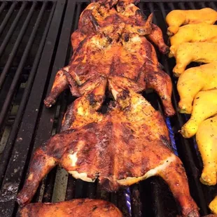 chicken and bananas on a grill