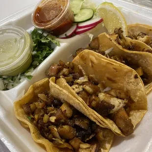 3 pollo tacos, Diablo sauce on the side.