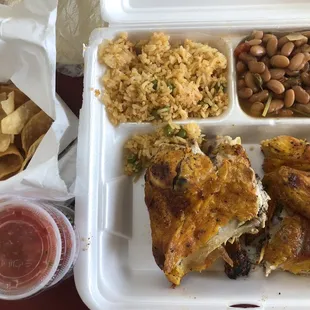 Half Chicken Combo, rice &amp; charro beans, drink included... only $7.49 plus tax. Very flavorful..yum!