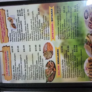 a menu for a mexican restaurant