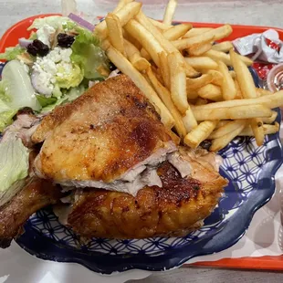 Special D 1/2 chicken, salad, fries and tortilla ($16)