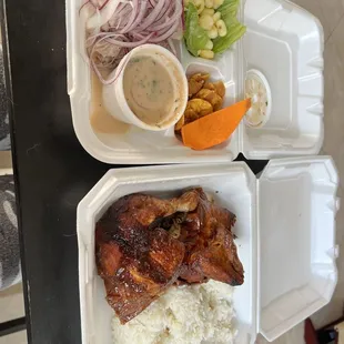 Ceviche the pescado and half chicken with rice + salad (not pictured)