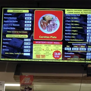 Menu from El Pollo Norteño Anaheim. Current prices as of 9/16/2021.