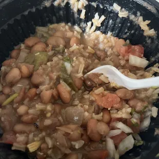 The chicken was good I ask for the chicken bowl and they added a lot of wet beans which makes the whole meal soggy.