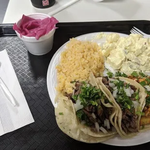 a plate of food on a tray